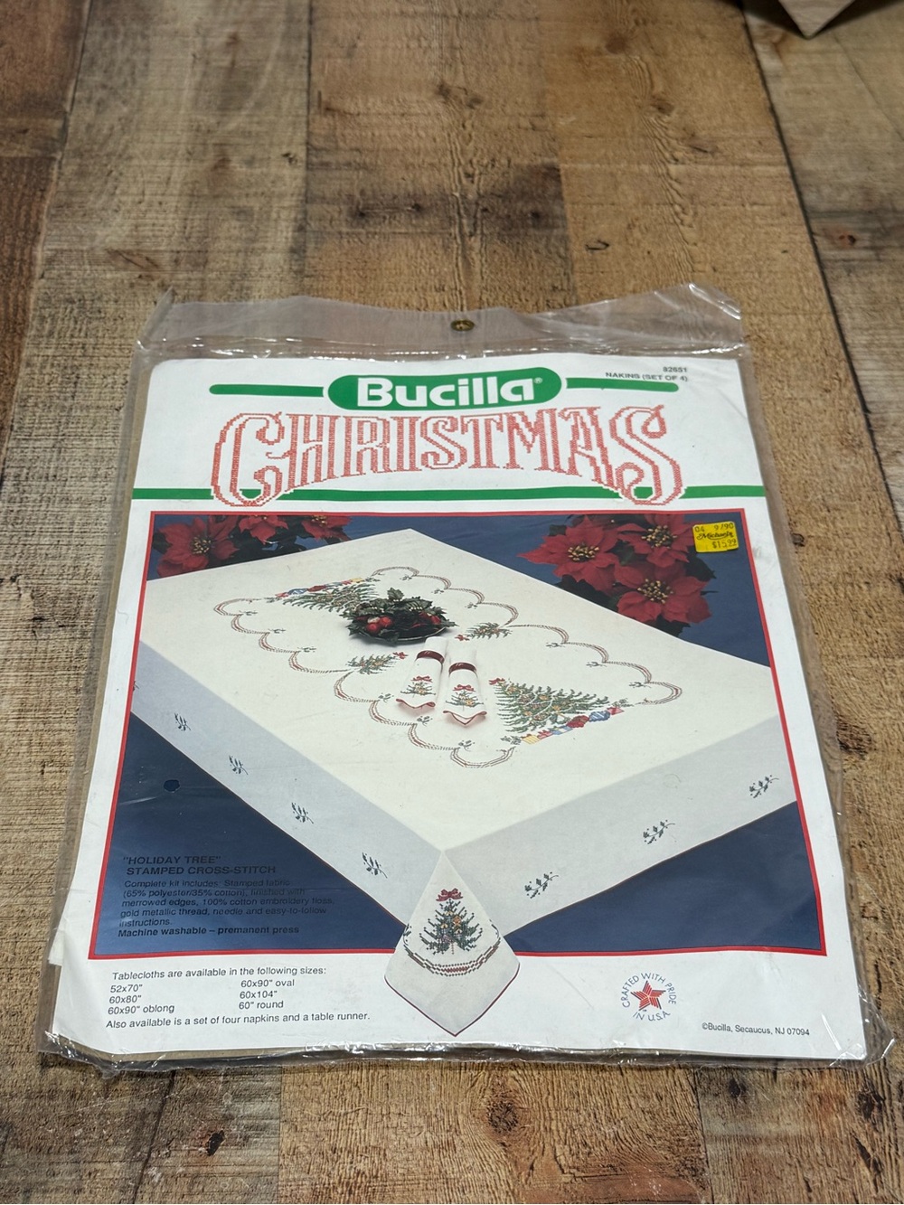 Bucilla Christmas HOLIDAY TREE Set of 4 Stamped Cross Stitch Napkins 82651 NIP